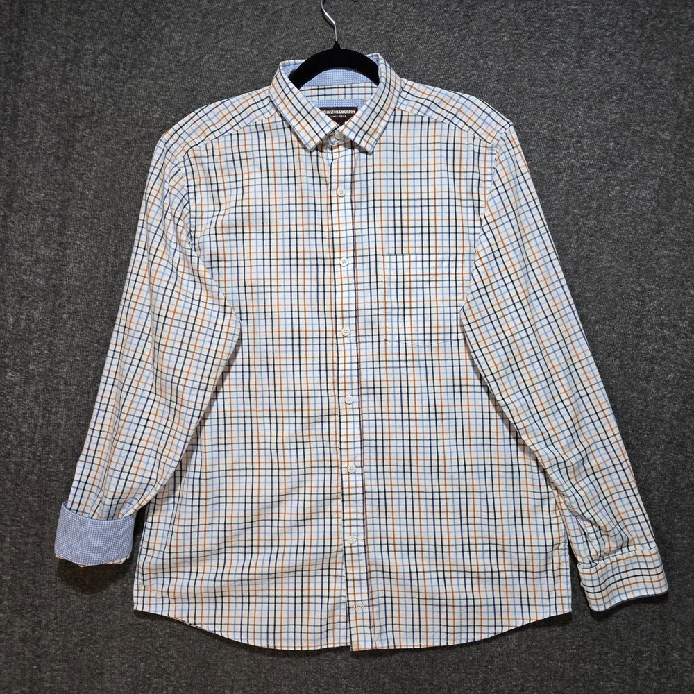 Johnston & Murphy Men's Check Twill Button Down Shirt Long Sleeve L Flip Cuff - Picture 2 of 10
